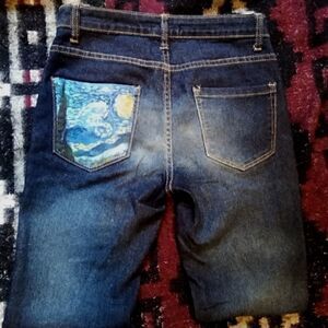 Forever 21 Van Gogh Starry Night Skinny  Blue Jeans Spackle Art 26